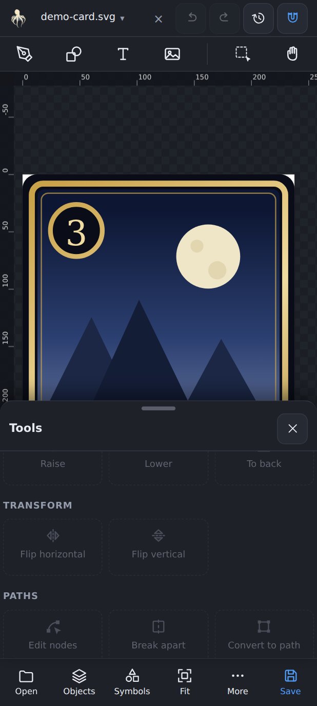 Tools panel, with the actions that apply to the selection lit up